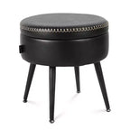 Storage Ottoman & Vanity Stool - Synthetic Leather Round Seat with Stitching, 330 Lb Capacity Steel Legs, Footrest & Bedroom Bench, Black