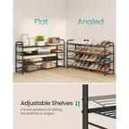 Stackable Shoe Rack, 4 Tier Metal Shoes Rack Storage Shelf, Holds up to 20 Pairs, Adjustable Slanted Shelves for Small Spaces, Black
