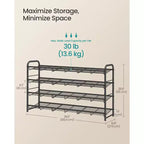 Stackable Shoe Rack, 4 Tier Metal Shoes Rack Storage Shelf, Holds up to 20 Pairs, Adjustable Slanted Shelves for Small Spaces, Black