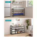 Stackable Shoe Rack, 4 Tier Metal Shoes Rack Storage Shelf, Holds up to 20 Pairs, Adjustable Slanted Shelves for Small Spaces, Black