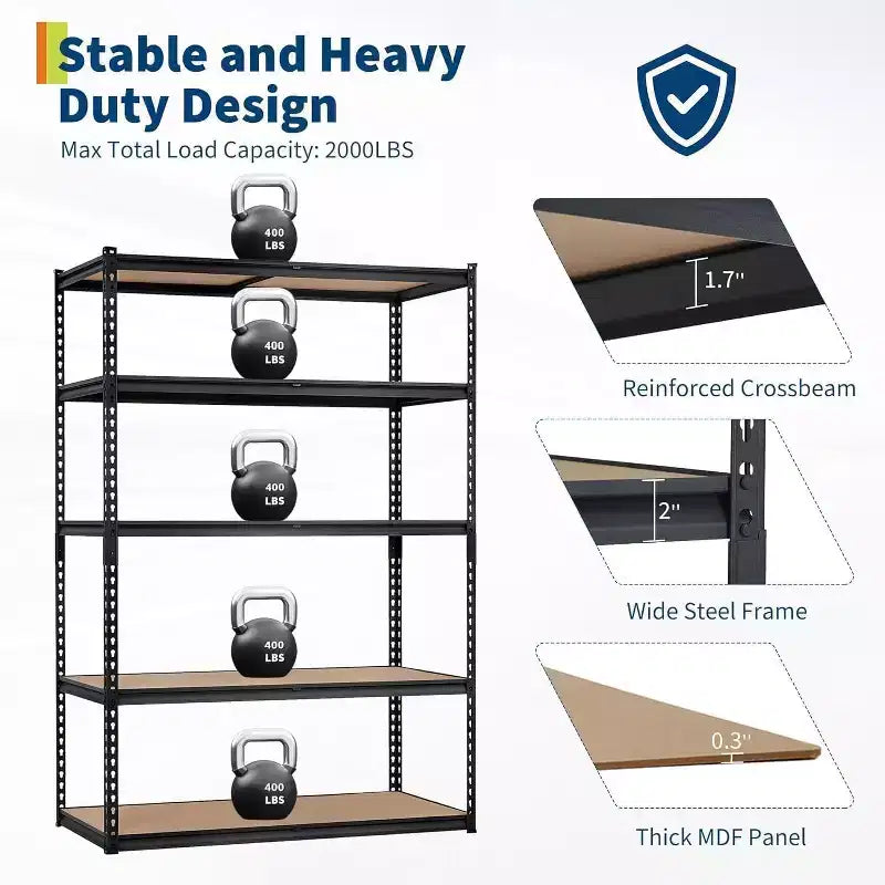 Garage Shelving Unit, 2500 LB Capacity, Adjustable Steel Storage Shelves, Heavy Duty Storage Racks for Basement Warehouse Shop