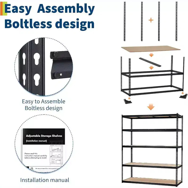Garage Shelving Unit, 2500 LB Capacity, Adjustable Steel Storage Shelves, Heavy Duty Storage Racks for Basement Warehouse Shop