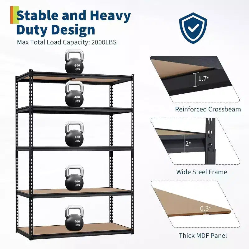 Garage Shelving Unit, 2500 LB Capacity, Adjustable Steel Storage Shelves, Heavy Duty Storage Racks for Basement Warehouse Shop