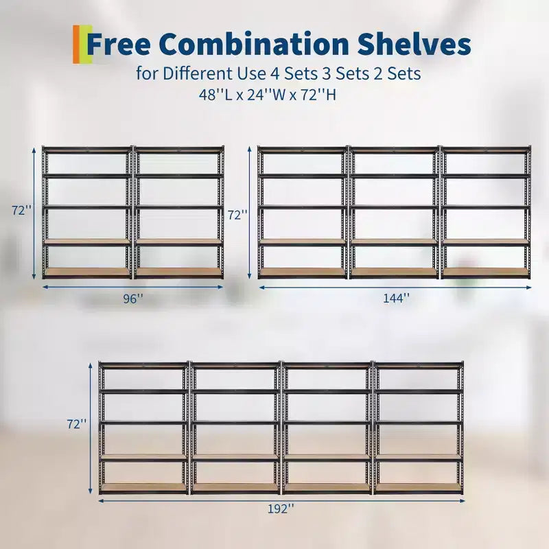 Garage Shelving Unit, 2500 LB Capacity, Adjustable Steel Storage Shelves, Heavy Duty Storage Racks for Basement Warehouse Shop