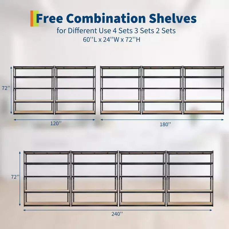 Garage Shelving Unit, 2500 LB Capacity, Adjustable Steel Storage Shelves, Heavy Duty Storage Racks for Basement Warehouse Shop