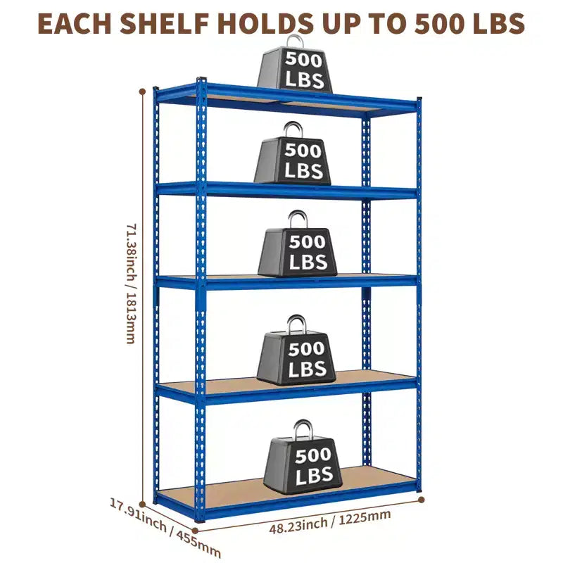 Garage Shelving Unit, 2500 LB Capacity, Adjustable Steel Storage Shelves, Heavy Duty Storage Racks for Basement Warehouse Shop