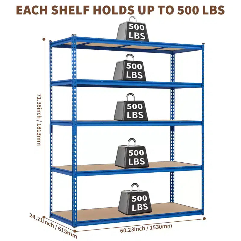 Garage Shelving Unit, 2500 LB Capacity, Adjustable Steel Storage Shelves, Heavy Duty Storage Racks for Basement Warehouse Shop