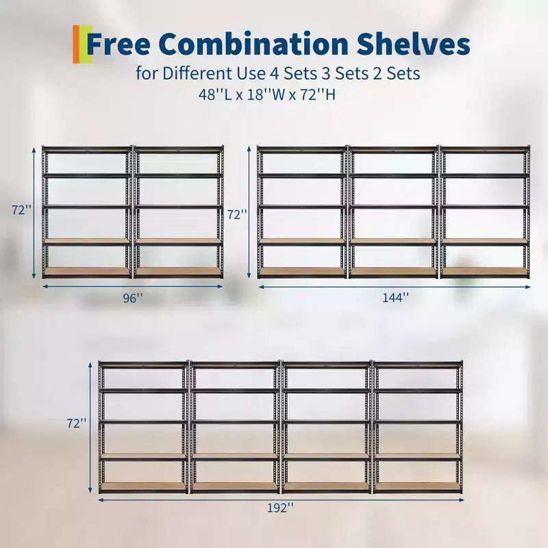 Garage Shelving Unit, 2500 LB Capacity, Adjustable Steel Storage Shelves, Heavy Duty Storage Racks for Basement Warehouse Shop