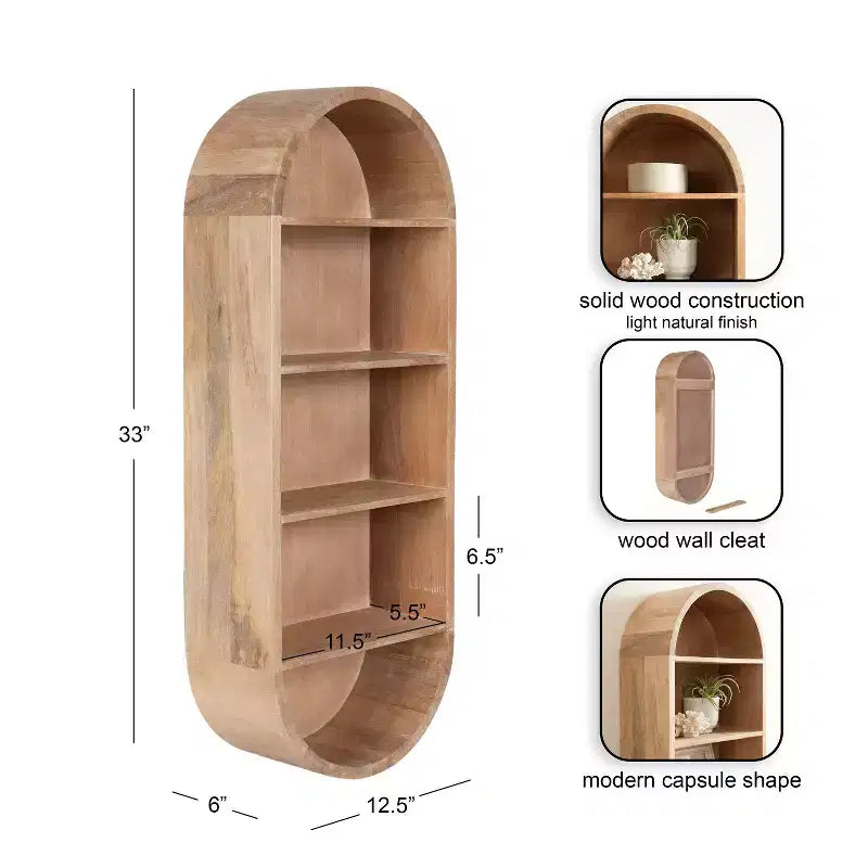 Wood Capsule Wall Shelf, Natural, 13x33