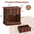Fluted Nightstand with Drawer, Mid Century Modern Bedside Table, Wood Accent End Table for Bedroom, Living Room Side Table for Small Spaces, Brown