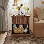 Fluted Nightstand with Drawer, Mid Century Modern Bedside Table, Wood Accent End Table for Bedroom, Living Room Side Table for Small Spaces, Brown