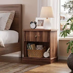 Fluted Nightstand with Drawer, Mid Century Modern Bedside Table, Wood Accent End Table for Bedroom, Living Room Side Table for Small Spaces, Brown