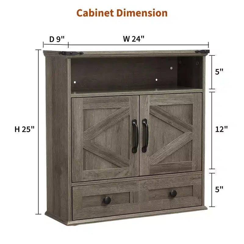 24 Wide Farmhouse Wall-Mounted Bathroom Cabinet with Sliding Barn Doors - Medicine Cabinet with Adjustable Shelf for Bathroom and Laundry