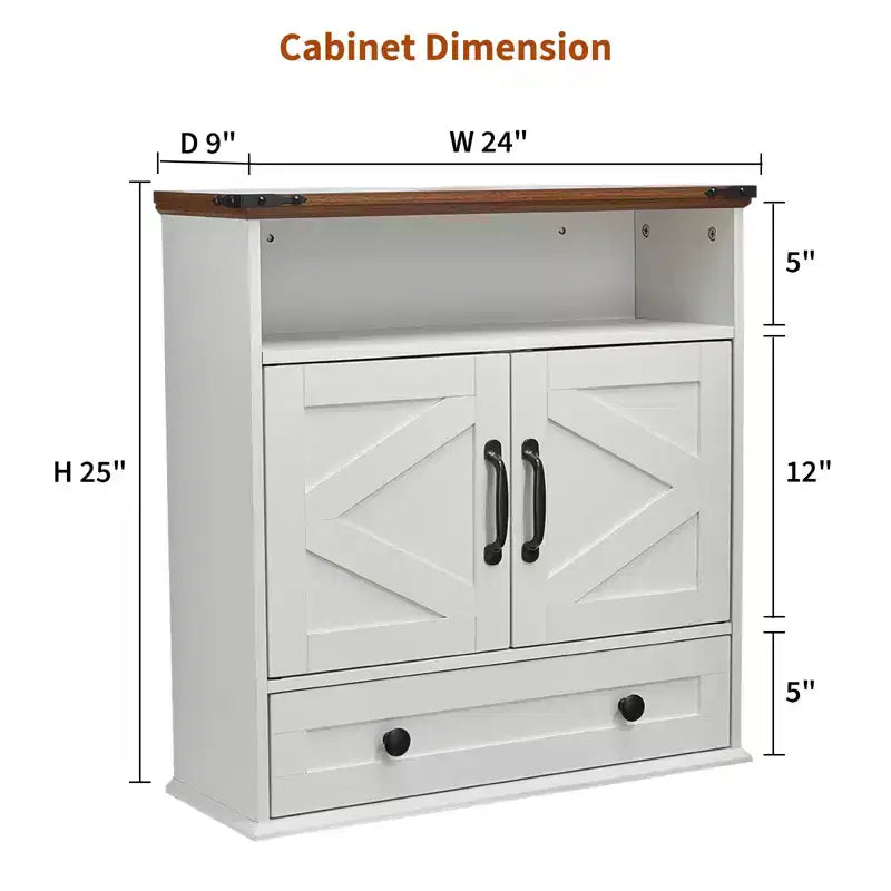 24 Wide Farmhouse Wall-Mounted Bathroom Cabinet with Sliding Barn Doors - Medicine Cabinet with Adjustable Shelf for Bathroom and Laundry
