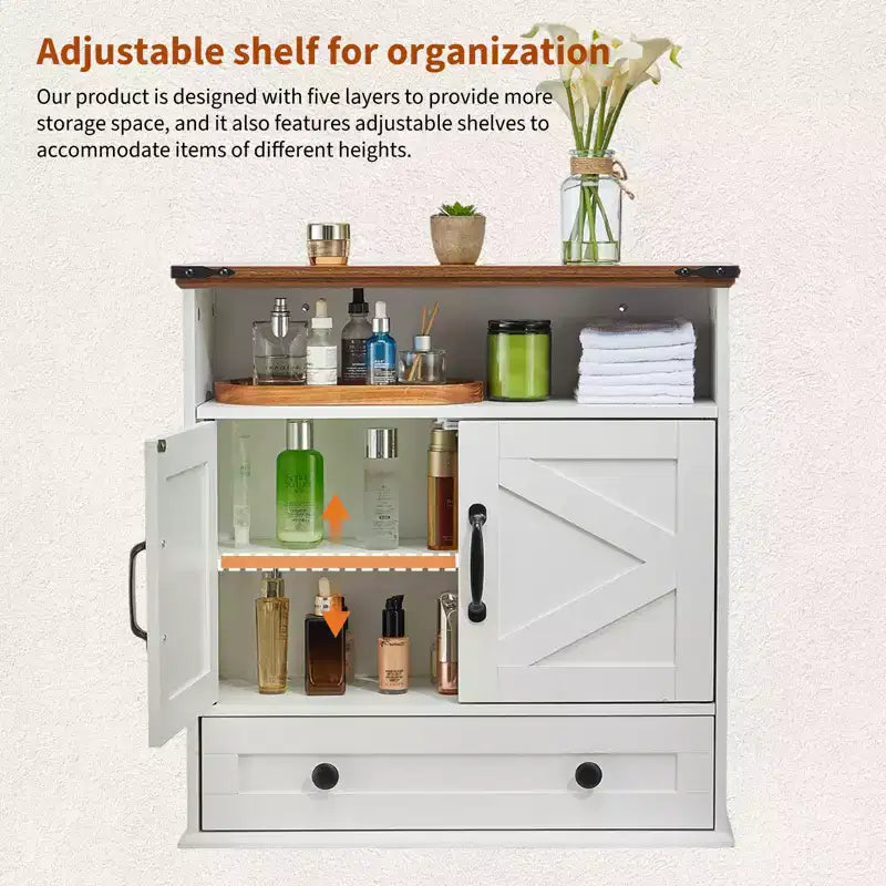 24 Wide Farmhouse Wall-Mounted Bathroom Cabinet with Sliding Barn Doors - Medicine Cabinet with Adjustable Shelf for Bathroom and Laundry
