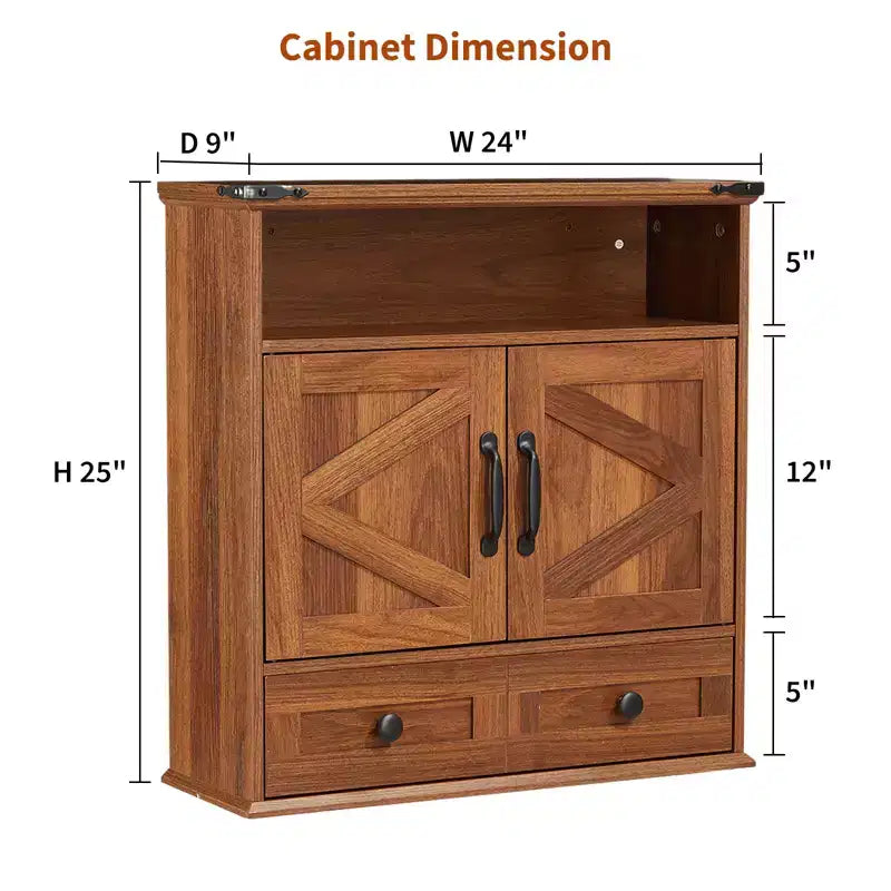 24 Wide Farmhouse Wall-Mounted Bathroom Cabinet with Sliding Barn Doors - Medicine Cabinet with Adjustable Shelf for Bathroom and Laundry