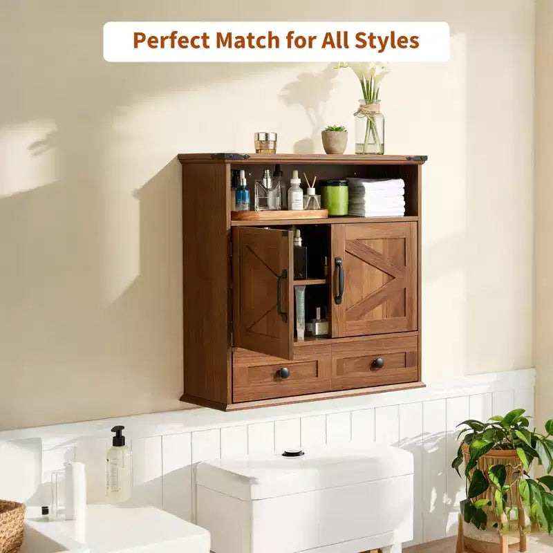 24 Wide Farmhouse Wall-Mounted Bathroom Cabinet with Sliding Barn Doors - Medicine Cabinet with Adjustable Shelf for Bathroom and Laundry