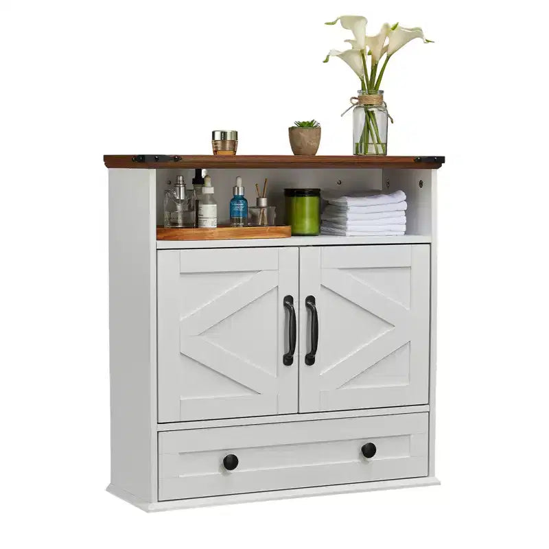 24 Wide Farmhouse Wall-Mounted Bathroom Cabinet with Sliding Barn Doors - Medicine Cabinet with Adjustable Shelf for Bathroom and Laundry