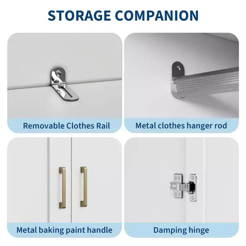 3 Doors Wooden Wardrobe Closet with 2 Drawers, Morden Wardrobe Armoire with Doors and Shelves, Standing Closet Cabinet for Hanging Clothes