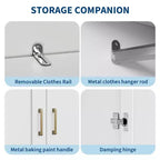 3 Doors Wooden Wardrobe Closet with 2 Drawers, Morden Wardrobe Armoire with Doors and Shelves, Standing Closet Cabinet for Hanging Clothes