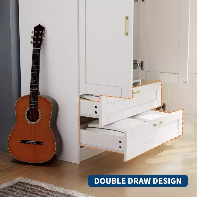 3 Doors Wooden Wardrobe Closet with 2 Drawers, Morden Wardrobe Armoire with Doors and Shelves, Standing Closet Cabinet for Hanging Clothes