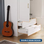3 Doors Wooden Wardrobe Closet with 2 Drawers, Morden Wardrobe Armoire with Doors and Shelves, Standing Closet Cabinet for Hanging Clothes