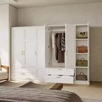 3 Doors Wooden Wardrobe Closet with 2 Drawers, Morden Wardrobe Armoire with Doors and Shelves, Standing Closet Cabinet for Hanging Clothes