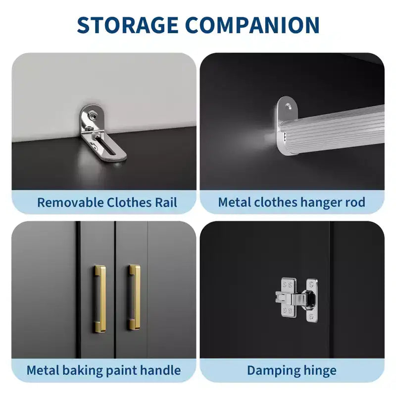 3 Doors Wooden Wardrobe Closet with 2 Drawers, Morden Wardrobe Armoire with Doors and Shelves, Standing Closet Cabinet for Hanging Clothes