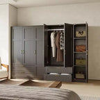 3 Doors Wooden Wardrobe Closet with 2 Drawers, Morden Wardrobe Armoire with Doors and Shelves, Standing Closet Cabinet for Hanging Clothes