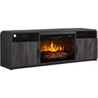 70in Fluted Fireplace TV Stand for TVs up to 80in with 30in Electric Fireplace Storage, Black