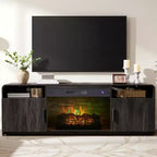 70in Fluted Fireplace TV Stand for TVs up to 80in with 30in Electric Fireplace Storage, Black