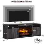 70in Fluted Fireplace TV Stand for TVs up to 80in with 30in Electric Fireplace Storage, Black