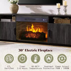 70in Fluted Fireplace TV Stand for TVs up to 80in with 30in Electric Fireplace Storage, Black