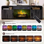 70in Fluted Fireplace TV Stand for TVs up to 80in with 30in Electric Fireplace Storage, Black
