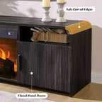 70in Fluted Fireplace TV Stand for TVs up to 80in with 30in Electric Fireplace Storage, Black