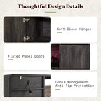 70in Fluted Fireplace TV Stand for TVs up to 80in with 30in Electric Fireplace Storage, Black