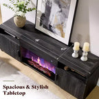 70in Fluted Fireplace TV Stand for TVs up to 80in with 30in Electric Fireplace Storage, Black