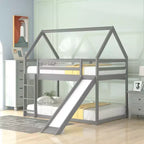 Twin Size Wood Bed With Ladder, Slide, Guardrail, Easy Assembly