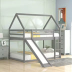 Twin Size Wood Bed With Ladder, Slide, Guardrail, Easy Assembly