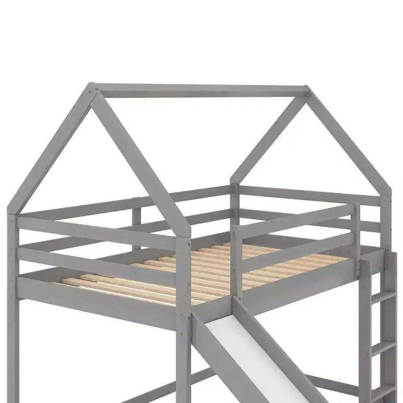 Twin Size Wood Bed With Ladder, Slide, Guardrail, Easy Assembly