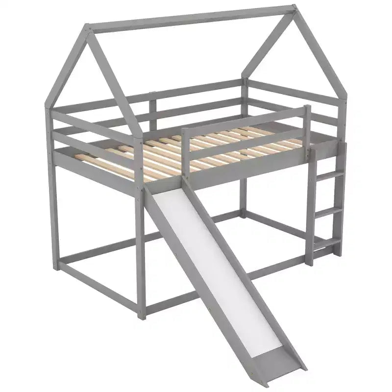 Twin Size Wood Bed With Ladder, Slide, Guardrail, Easy Assembly