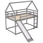 Twin Size Wood Bed With Ladder, Slide, Guardrail, Easy Assembly