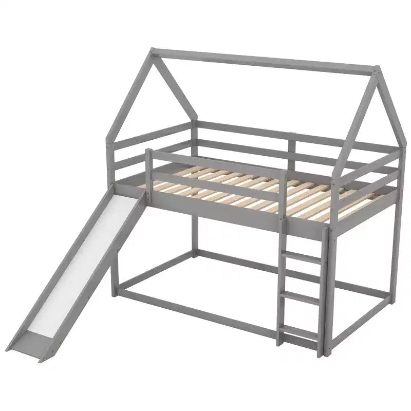 Twin Size Wood Bed With Ladder, Slide, Guardrail, Easy Assembly
