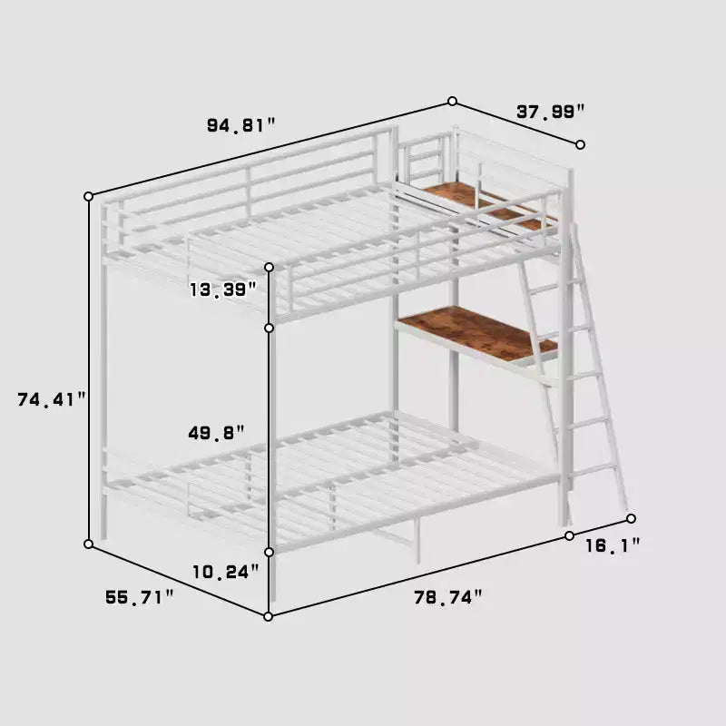 Modern Full Size Metal Bunk Bed with Built-in Desk for Bedroom and Dorm