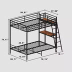 Modern Full Size Metal Bunk Bed with Built-in Desk for Bedroom and Dorm