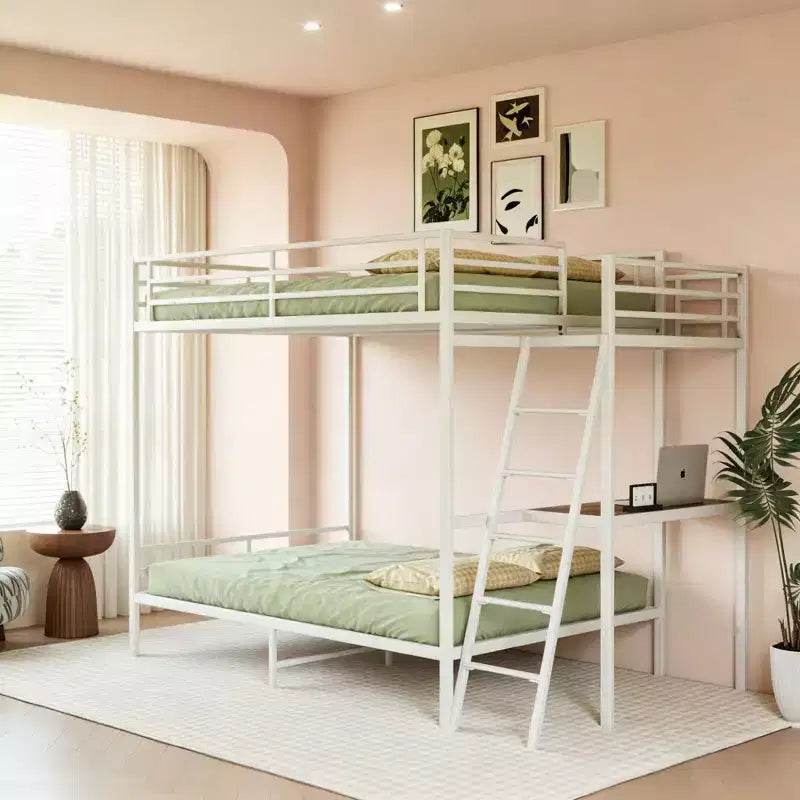 Modern Full Size Metal Bunk Bed with Built-in Desk for Bedroom and Dorm