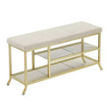 Shoe Bench, 2 Tier Bench Shoe Rack, Shoe Storage Bench with Cushion Holds Up to 330 Lb Organizer for Hallway, Living Room, Gold