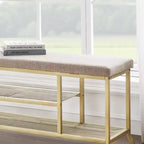 Shoe Bench, 2 Tier Bench Shoe Rack, Shoe Storage Bench with Cushion Holds Up to 330 Lb Organizer for Hallway, Living Room, Gold