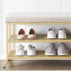 Shoe Bench, 2 Tier Bench Shoe Rack, Shoe Storage Bench with Cushion Holds Up to 330 Lb Organizer for Hallway, Living Room, Gold