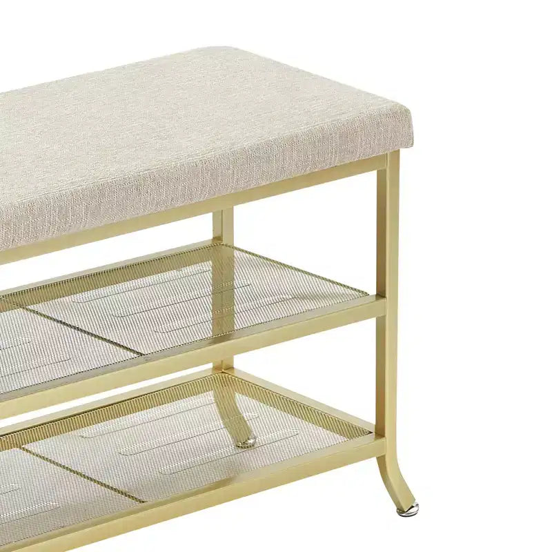 Shoe Bench, 2 Tier Bench Shoe Rack, Shoe Storage Bench with Cushion Holds Up to 330 Lb Organizer for Hallway, Living Room, Gold